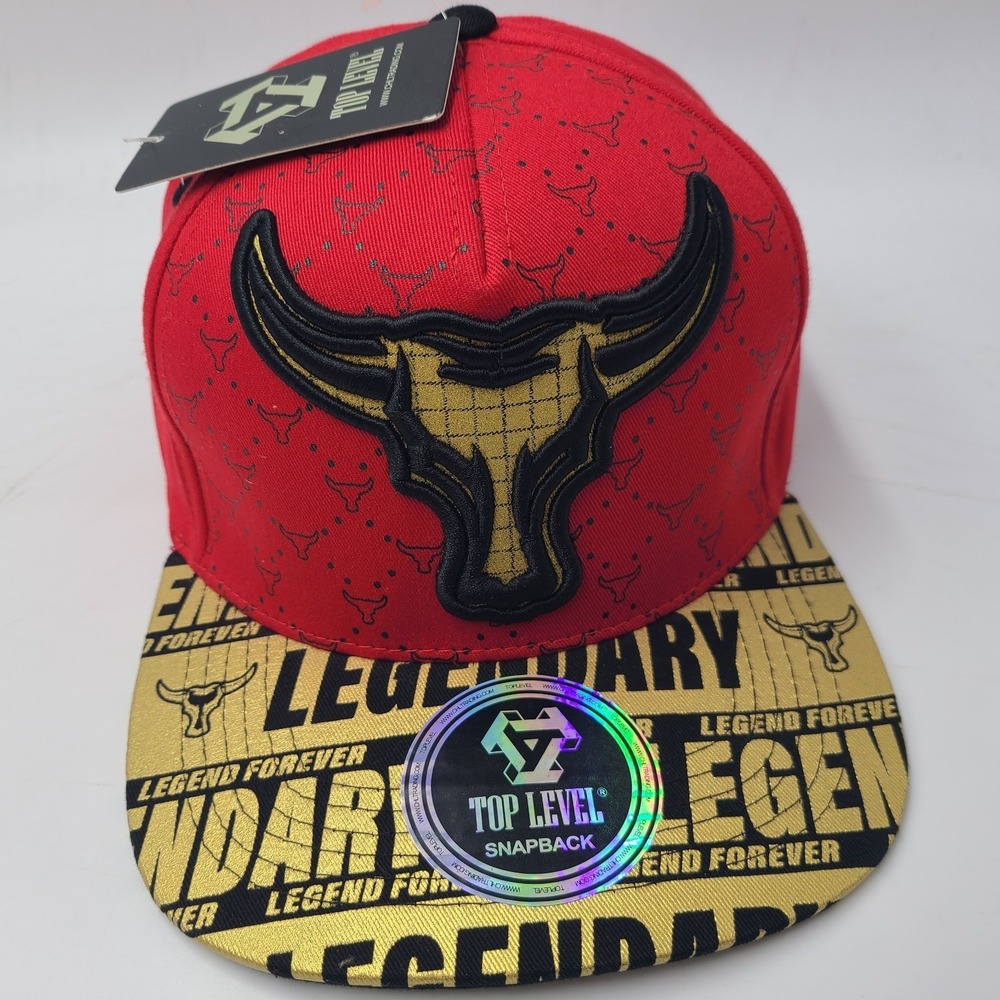 Top Level Hat Snapback Red Gold Legendary Legend‎ Forever Bull Skull Skate Men